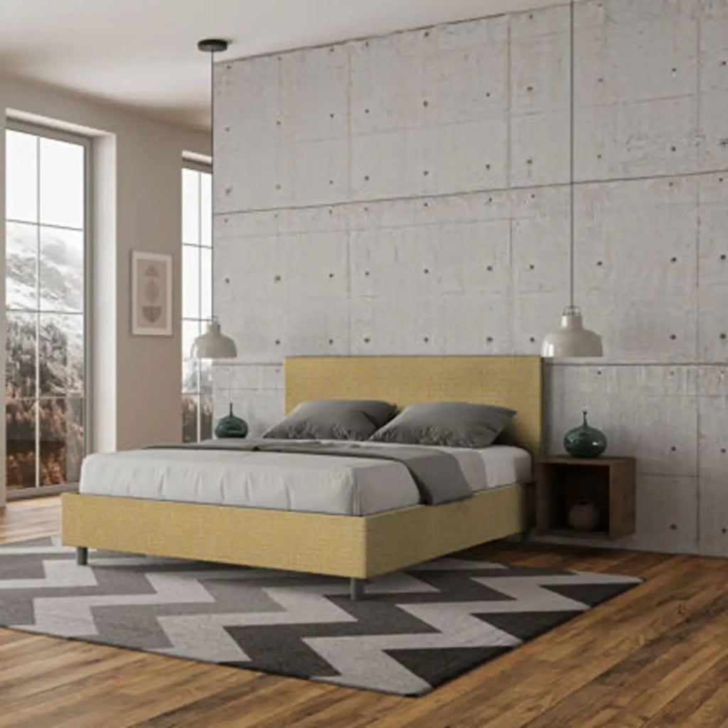 Letto matrimoniale con rete imbottito 160x200 tessuto Labirinto 6 giallo Adele