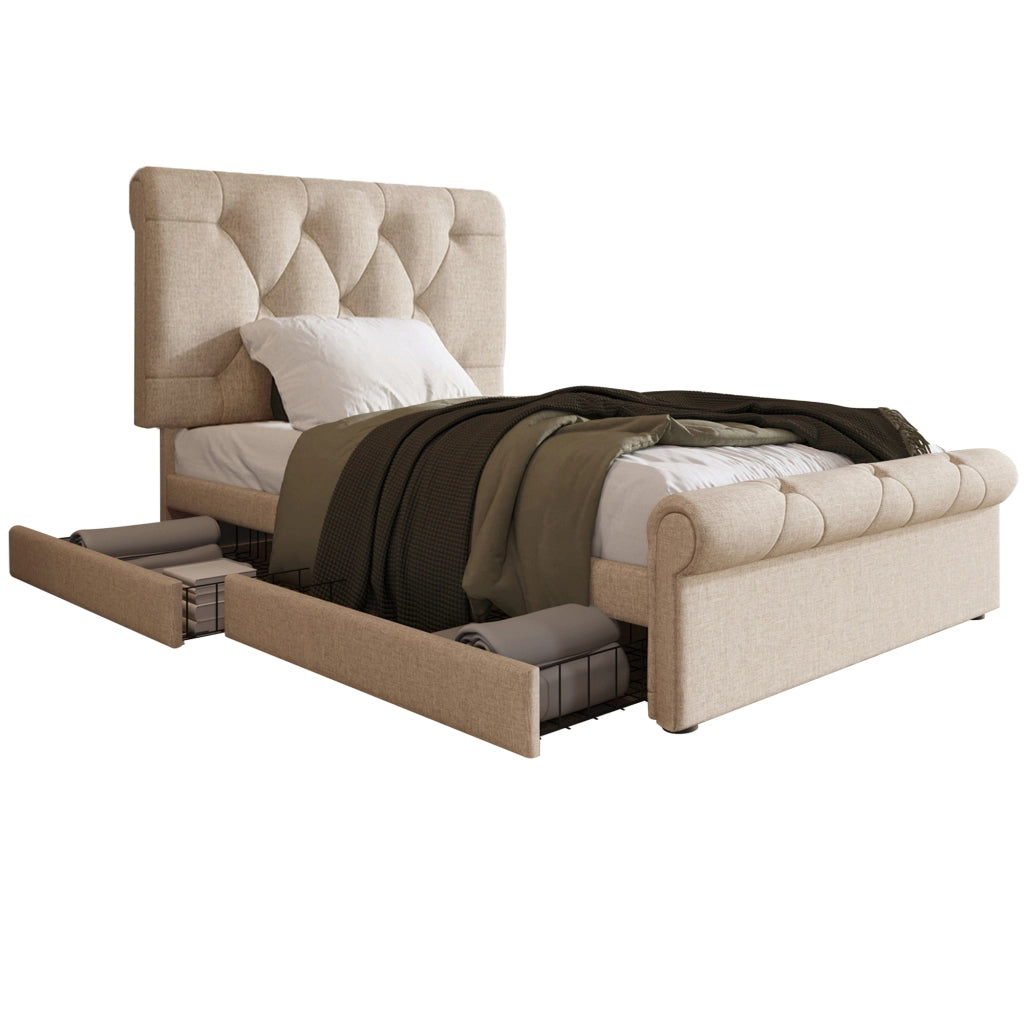 Letto singolo 90x200 cm imbottito con due cassetti