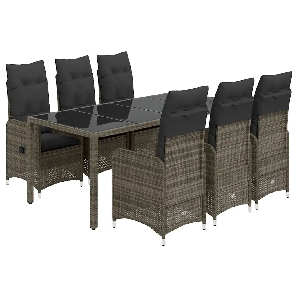 Set Bistrò da Giardino 7 pz con Cuscini in Polyrattan Grigio 3277037
