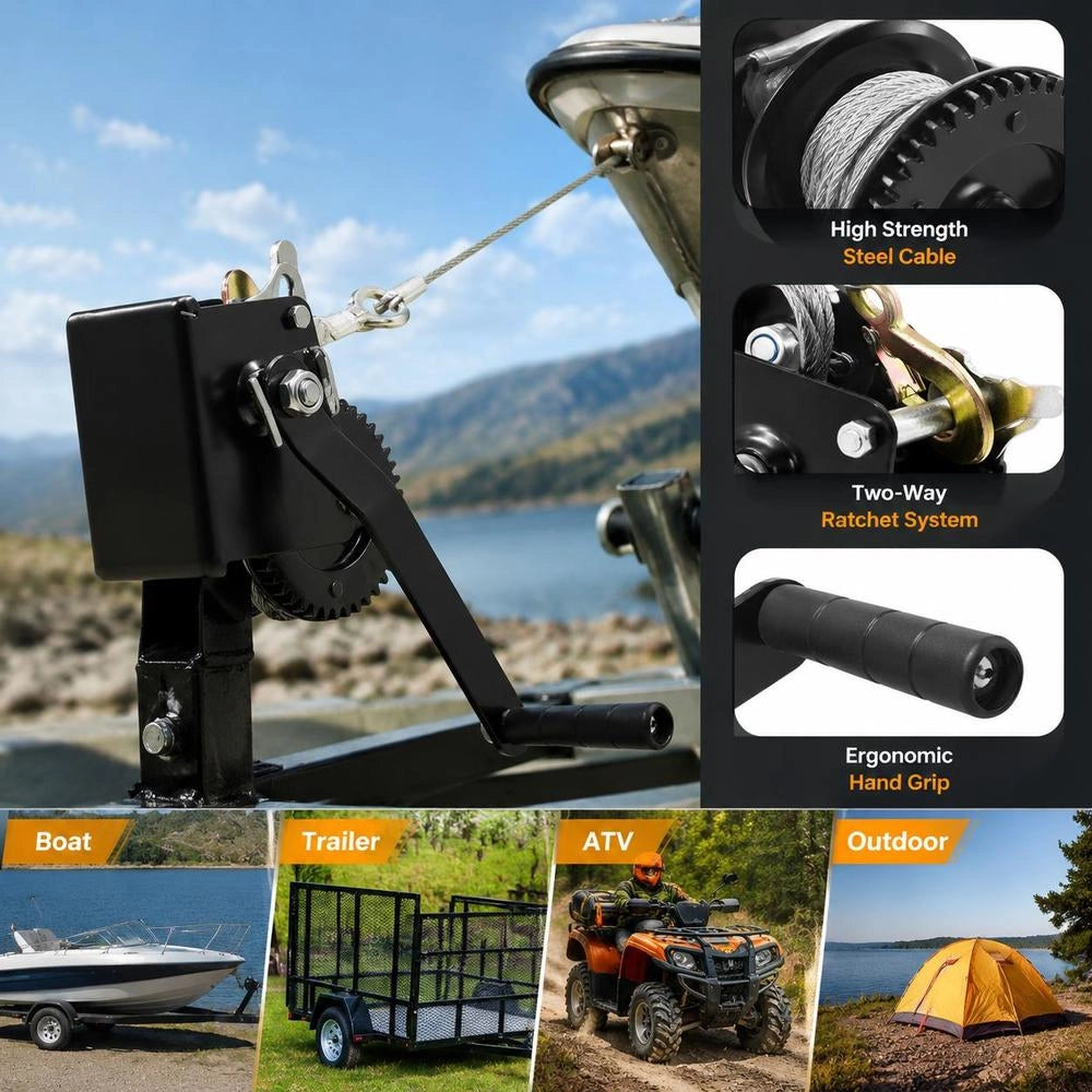 362.8kg Winch, Hand Winch 173x126x119mm, Boat Winch, 2-way Ratchet/1-speed, Hand Winch With Approx. 10m Steel Cable, Strap Winch With Ergonomic Handle, Hand Winch For Vehicles And Boats