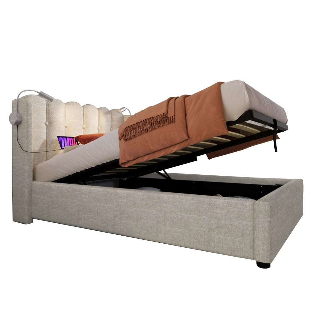 Letto singolo 90x200 imbottito in lino con contenitore