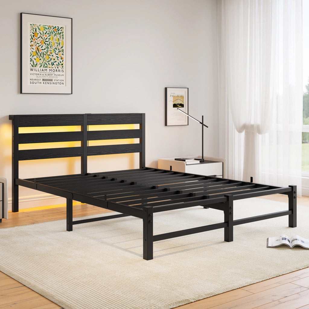 letto in metallo e legno nero 140 x 200 cm