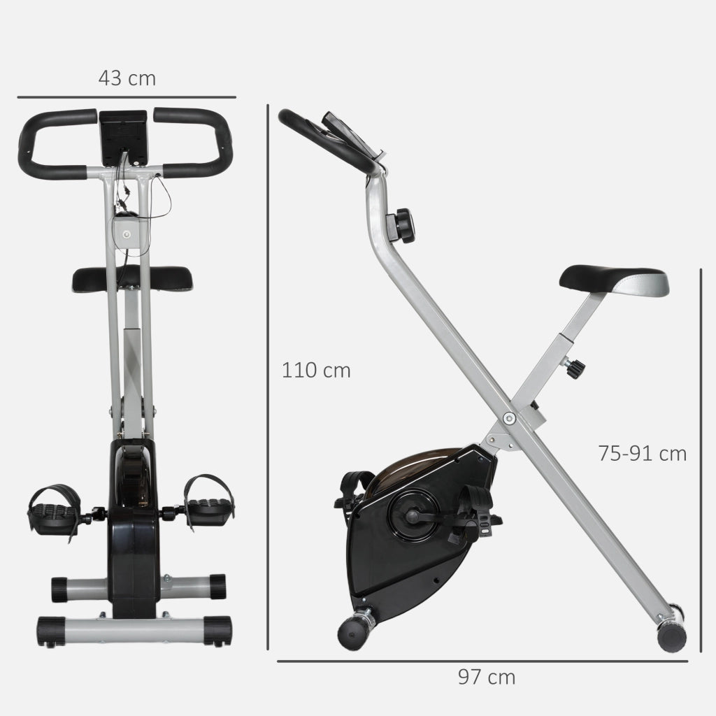 Cyclette Pieghevole Magnetica a 8 Livelli con Display LCD con Rotelle Grigio e Nero
