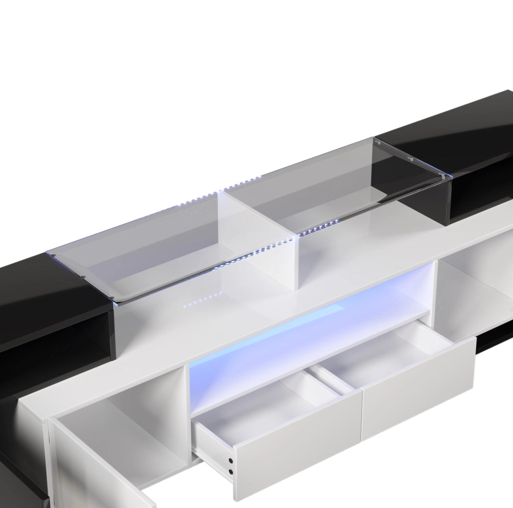 Mobile TV 200x35x60 cm con LED multicolore, 4 ante e 2 cassetti in truciolare e MDF
