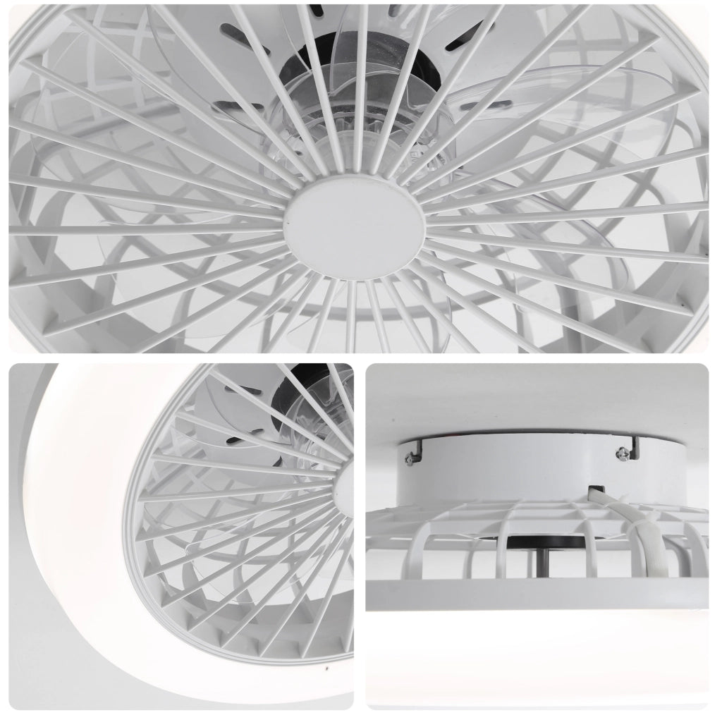 Ventilatore da soffitto 50 cm con LED 60 W dimmerabile e telecomando, ABS bianco