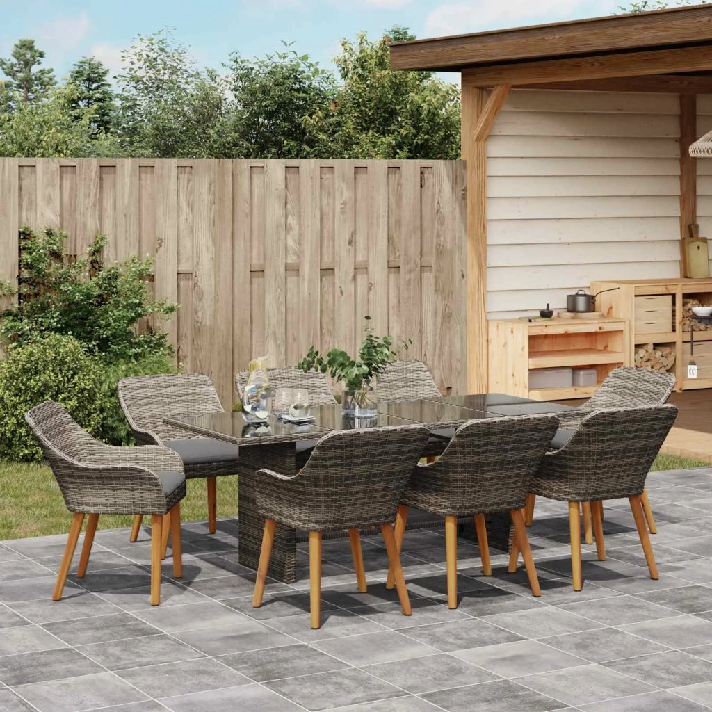 Set da Pranzo per Giardino con cuscino 9 pcs Grigio polyrattan 3261626