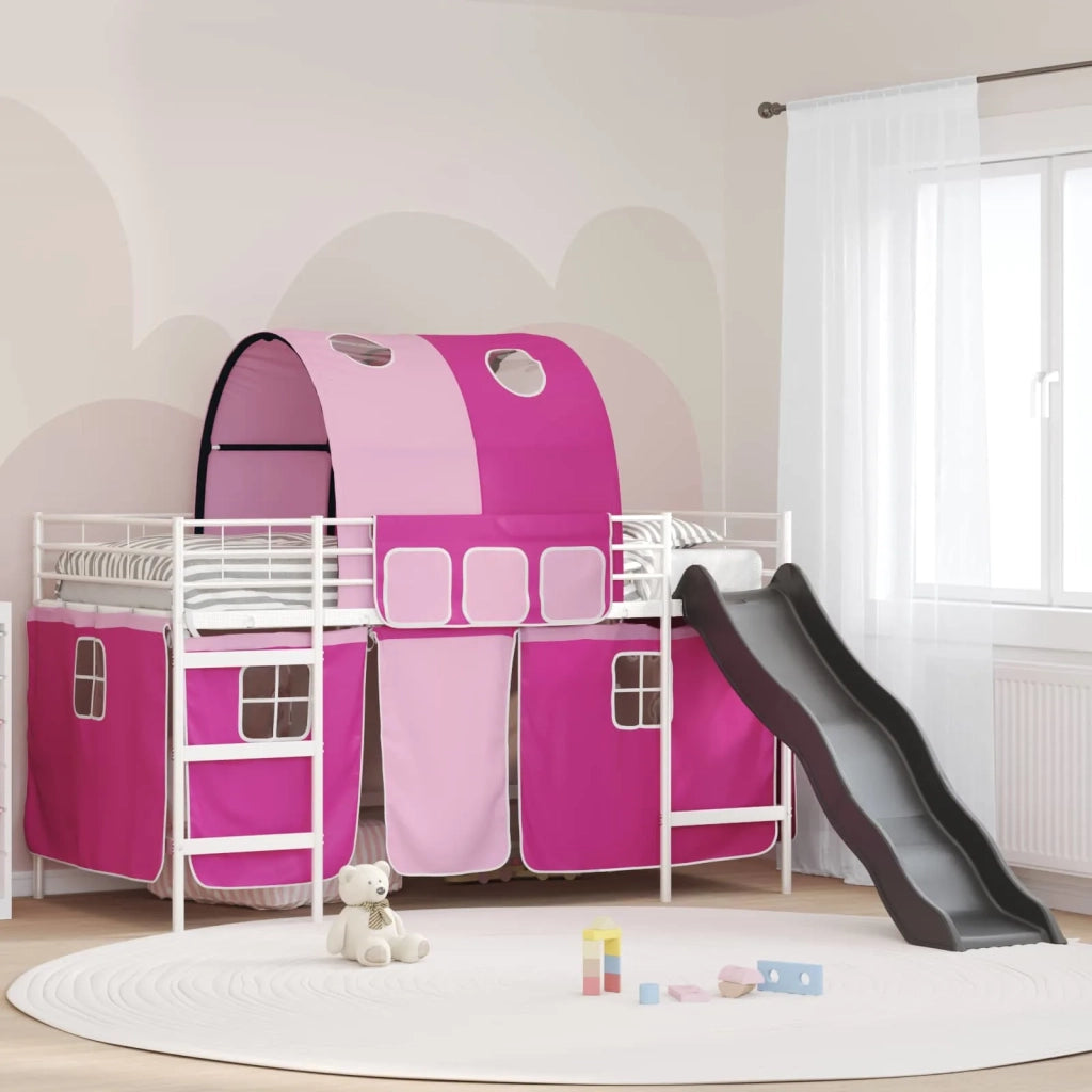 Letto a castello per bambini con tende Bianco e Rosa Metallo 42020870