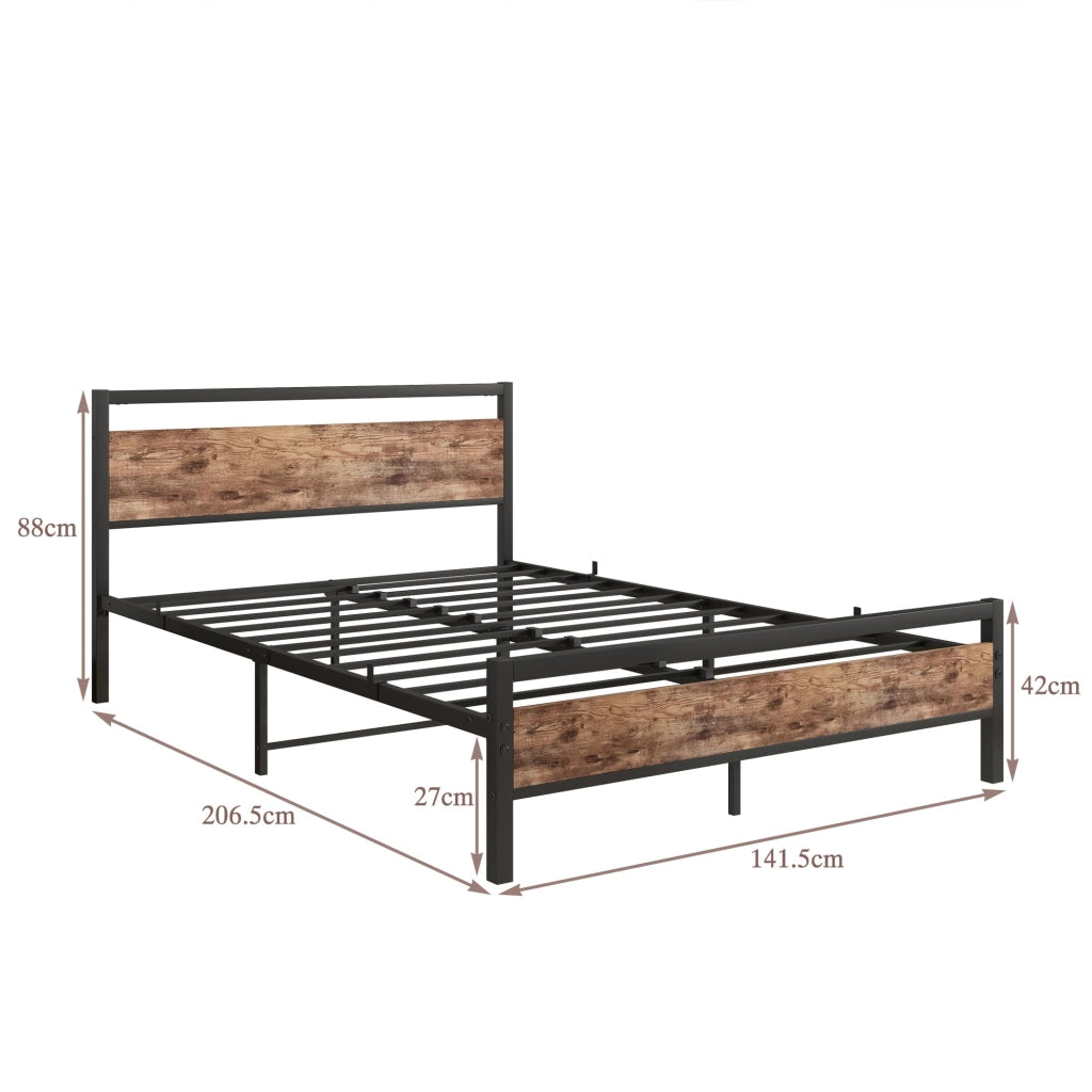 Letto una piazza e mezza 140 × 200 cm con rete a doghe e vano sottoletto in metallo e MDF, marrone antico
