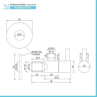 Rubinetto sottolavabo tondo cromato 1/2 x 3/8