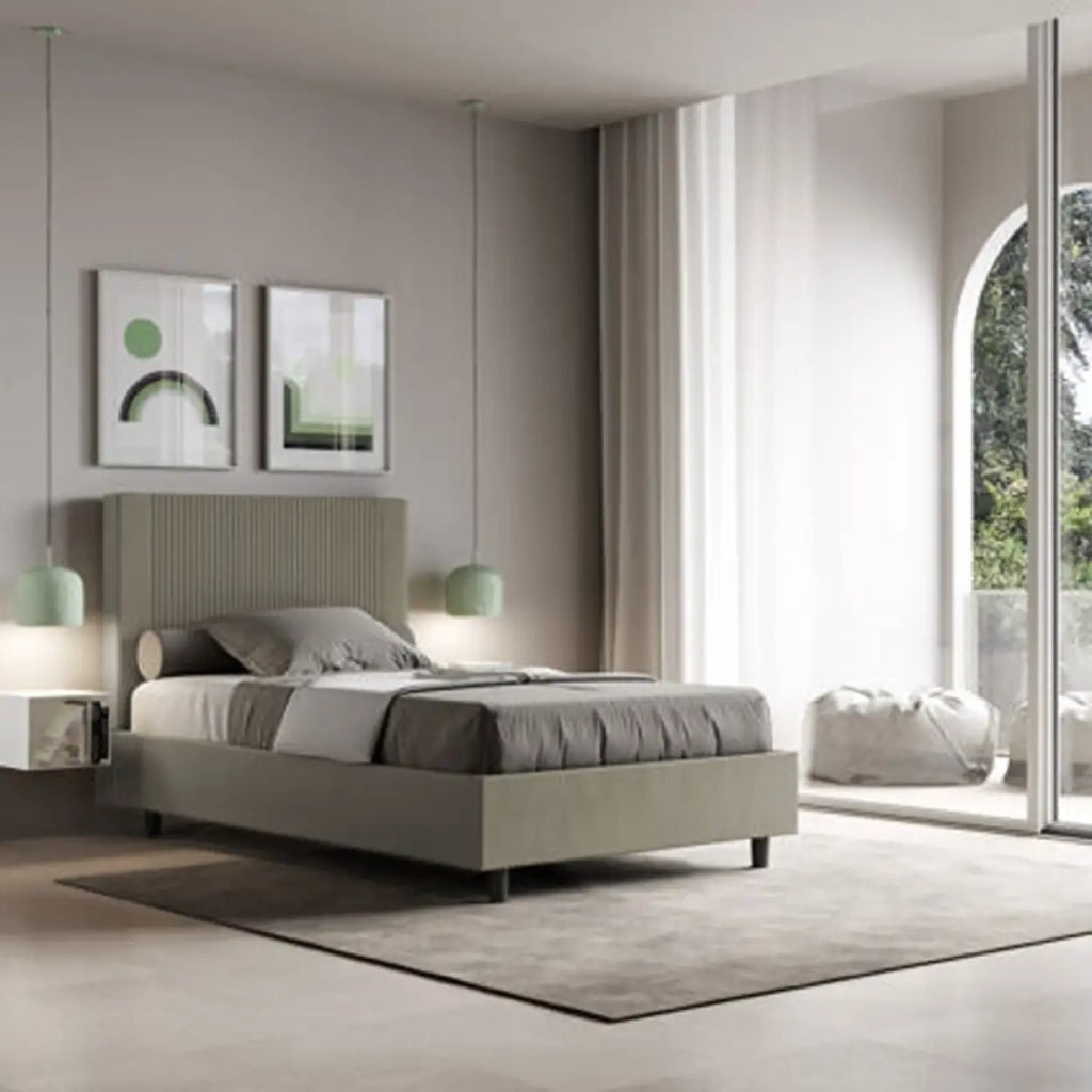 Letto una piazza e mezza con rete imbottito 120x210 similpelle cappuccino Goya