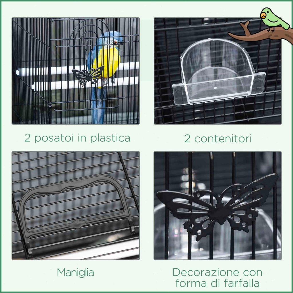 Gabbia per Uccelli ¨C Minimal ¨C Nero, Plastica e Metallo, 60x41x41 cm