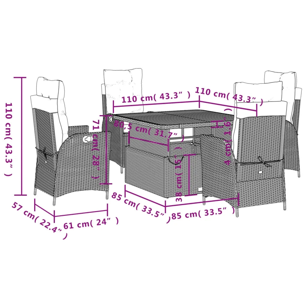 Set da Pranzo da Giardino 5 pz con Cuscini Beige in Polyrattan 3277485