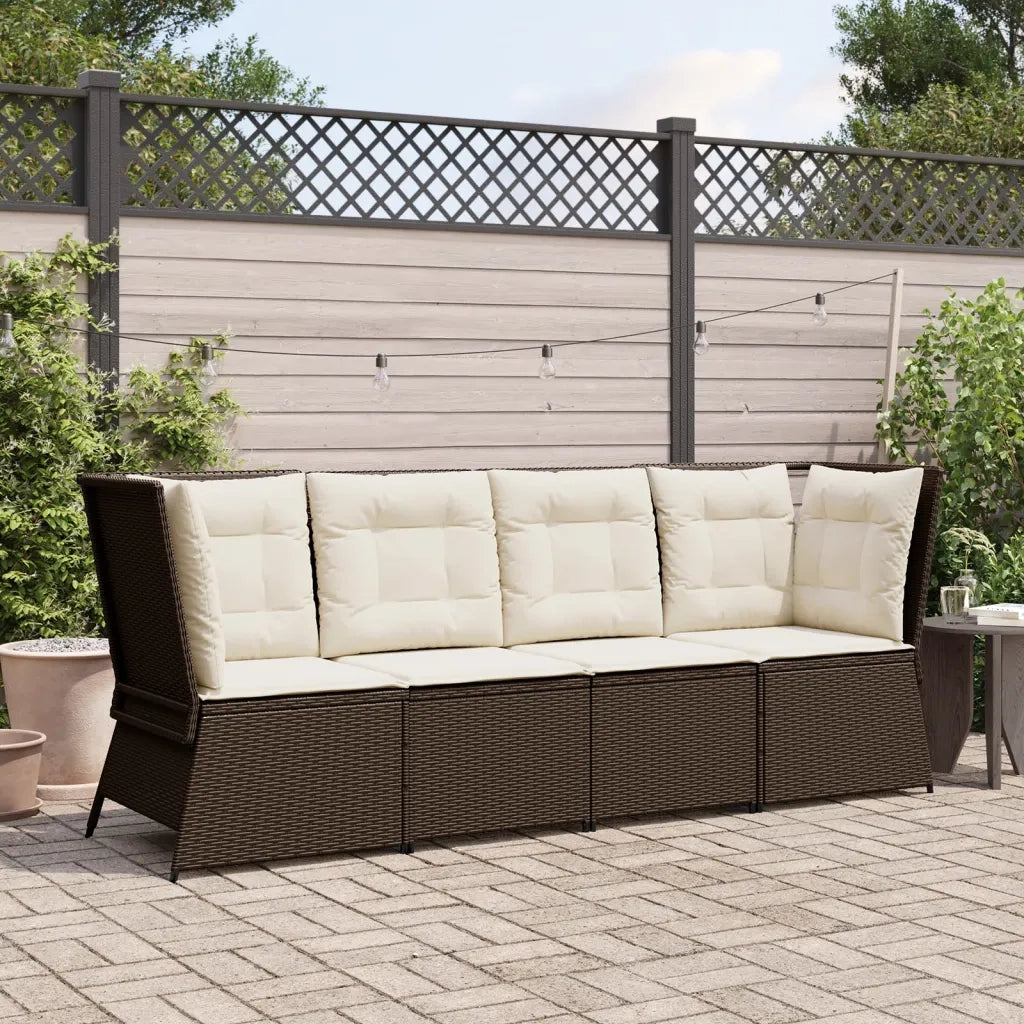 Divano Angolare da Giardino con Cuscini in Polyrattan Marrone 368983