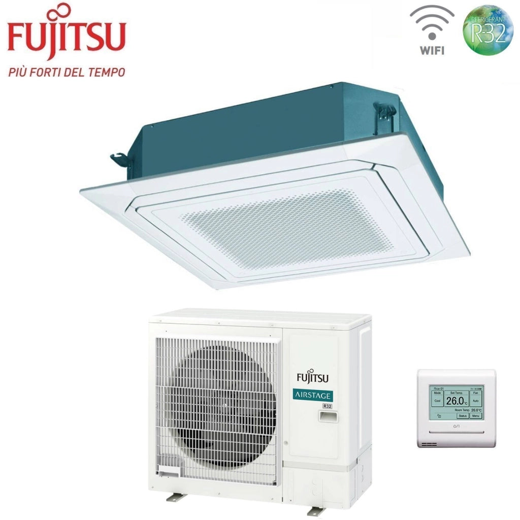 Condizionatore a Cassetta Fujitsu KR Circular Flow White 36000 Btu AUXG36KRLB Trifase R-32 Wi-Fi Optional con Griglia e Filocomando