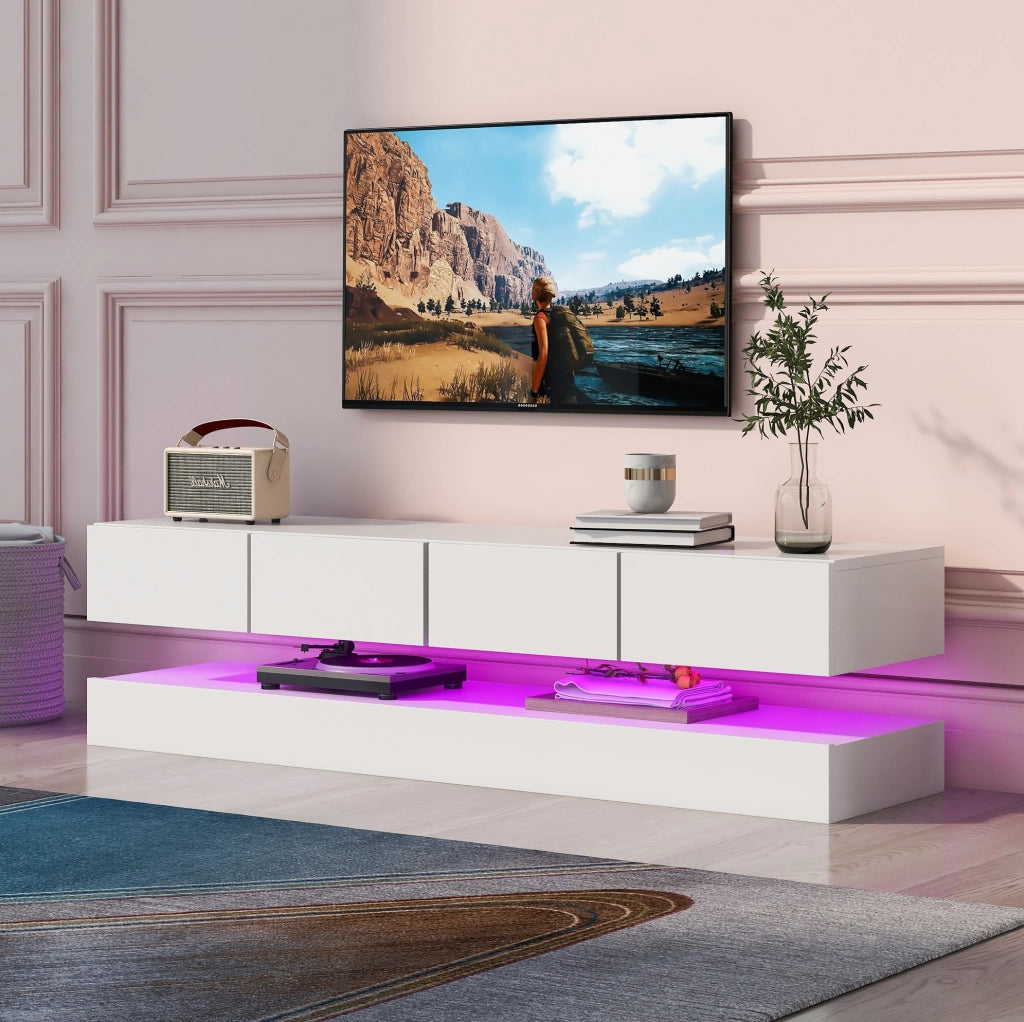 Mobile TV sospeso con LED e 4 cassetti in MDF bianco 130 cm