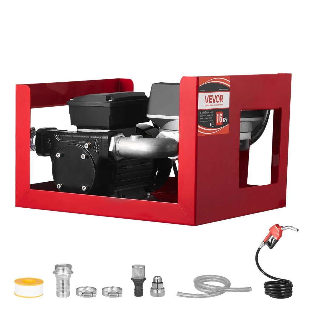 Pompa Elettrica Travaso Carburante 370W 60 L/min ETM-60N-01 in Ghisa con Contalitri e Tubi per Officina Veicoli Cantieri 230V