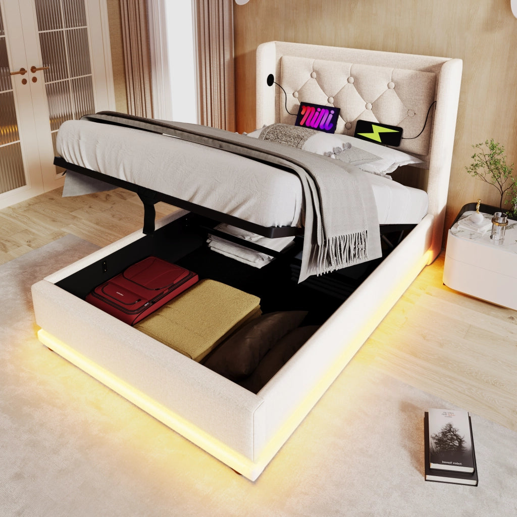 Letto singolo contenitore beige 90x200 cm