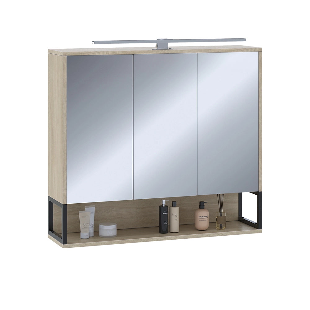 Vicco Mobile a specchio per il bagno Quercia/nero 80 x 71.5 cm con luce LED