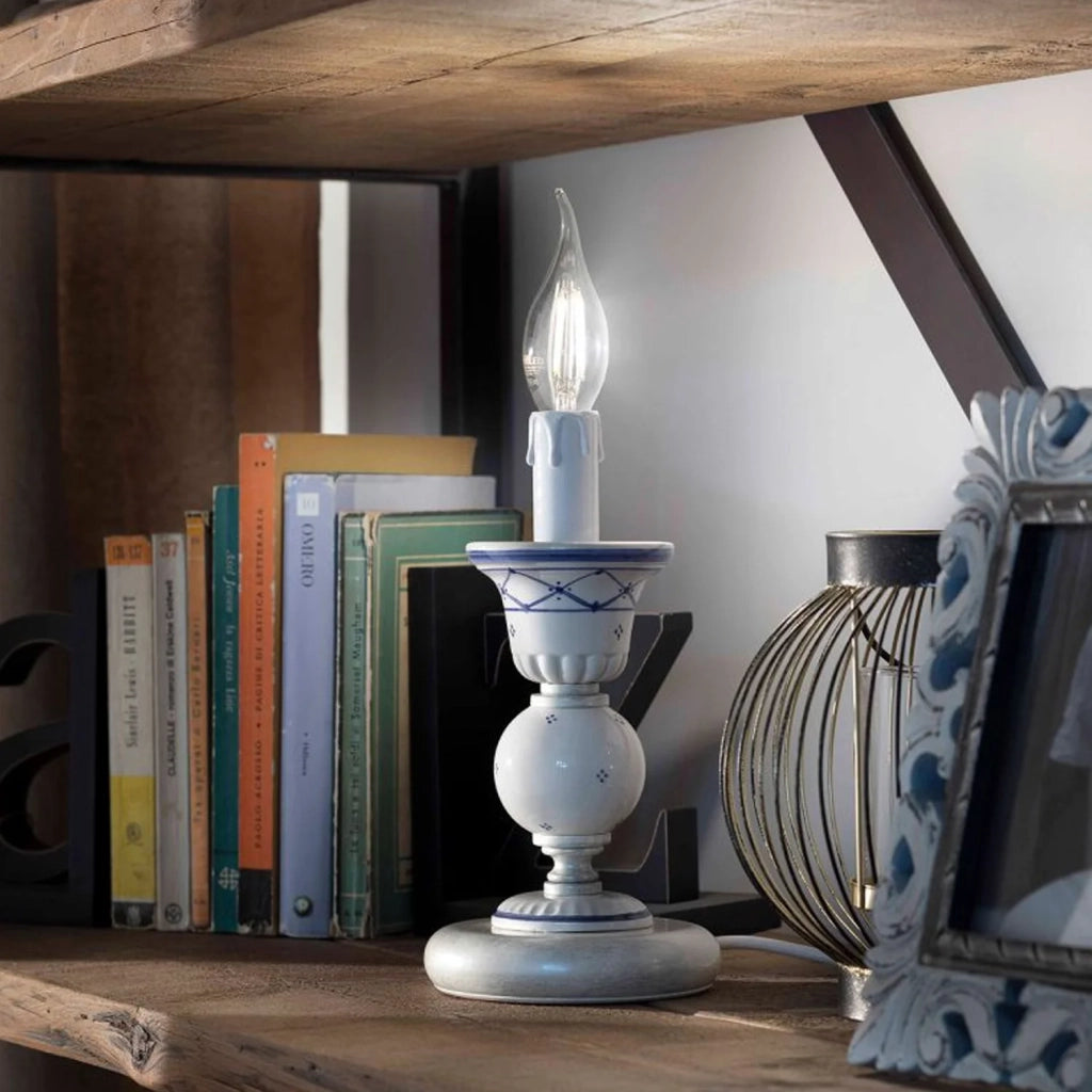 Lumetto Classico Sanremo Metallo E Ceramica Bianco Sfumato Argento 1 Luce E14