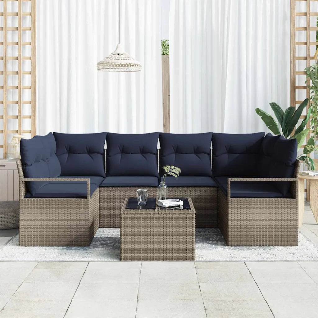 Set di divani 7 pcs Grigio e Blu polyrattan 3346285