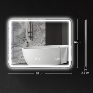 Specchio da bagno LED con Bluetooth e orologio; antiappannamento; luce regolabile e memoria; argento