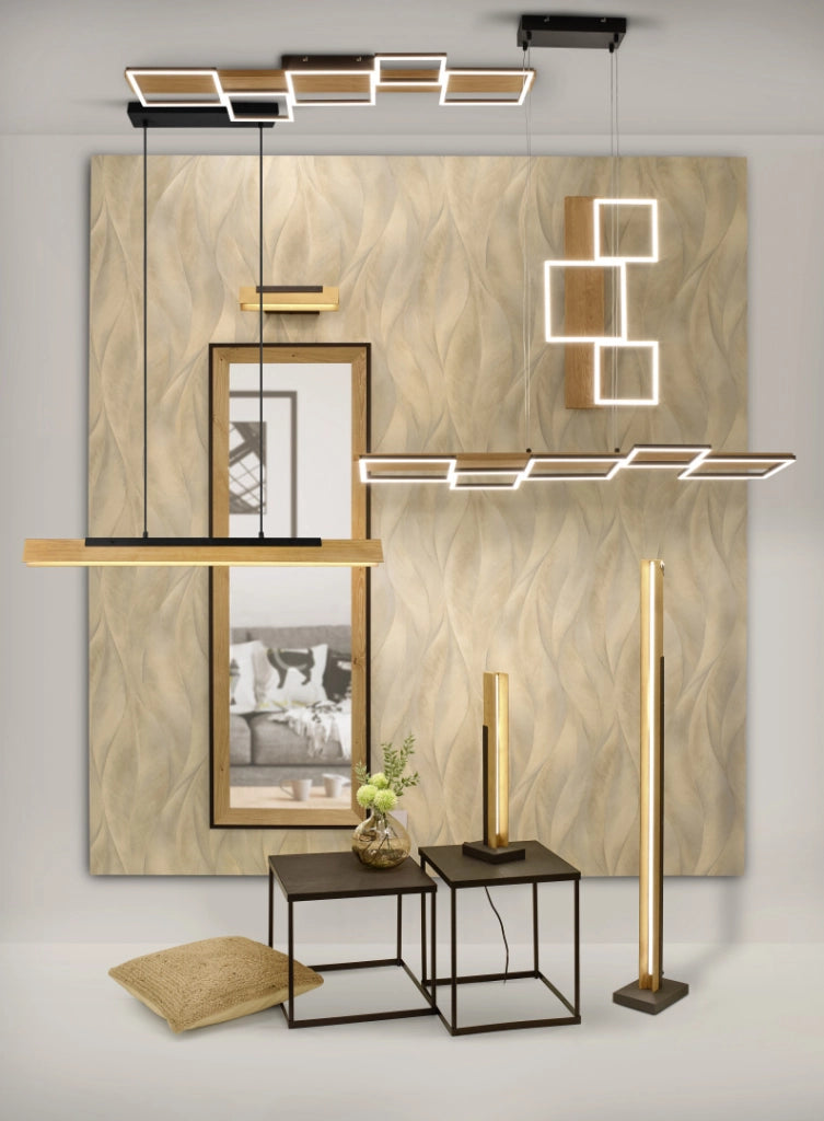 Plafoniera LED Trio Harper nero/legno 30W 4000lm 3000K