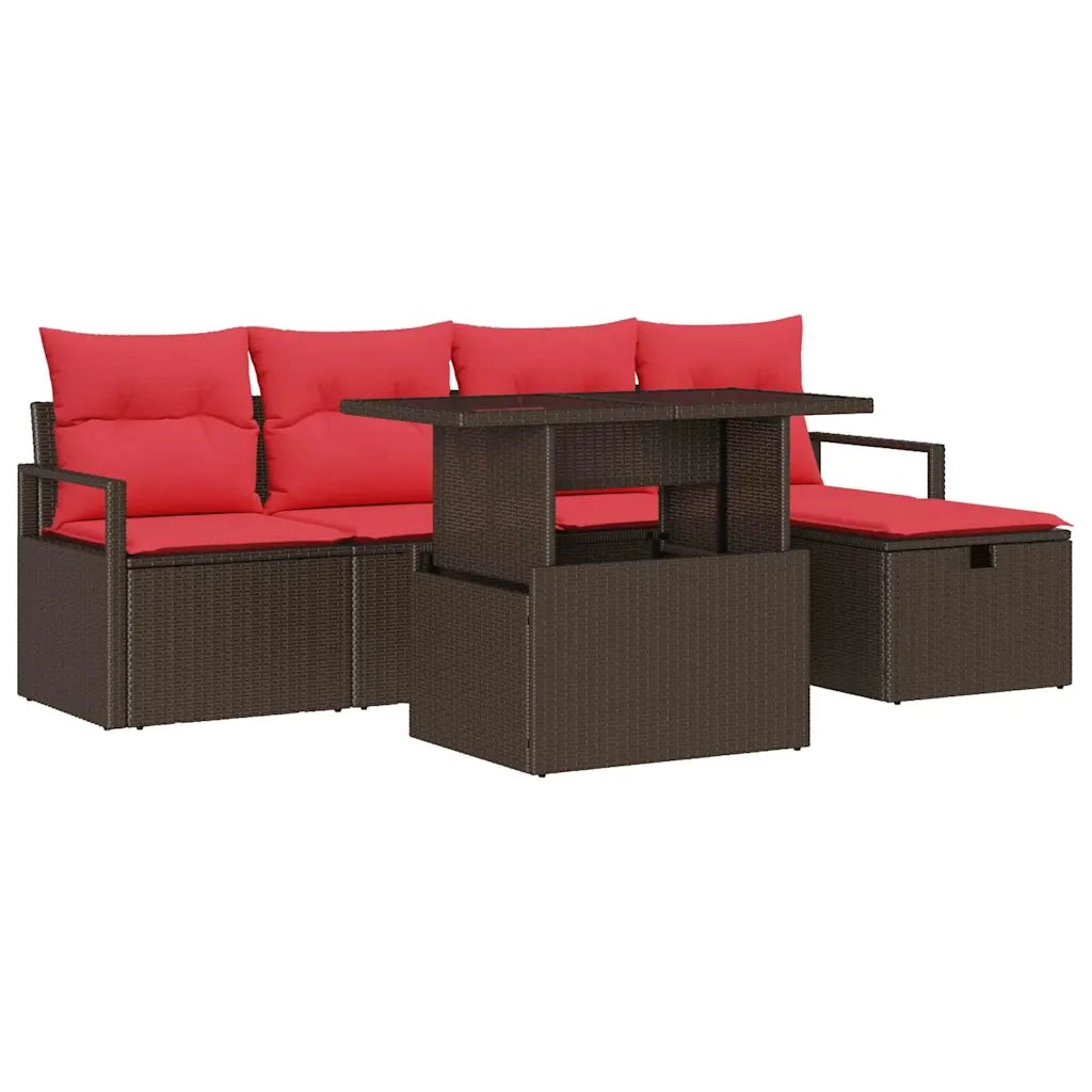 Set Divano da Giardino con cuscino 6 pcs Marrone Poly Rattan 3359791
