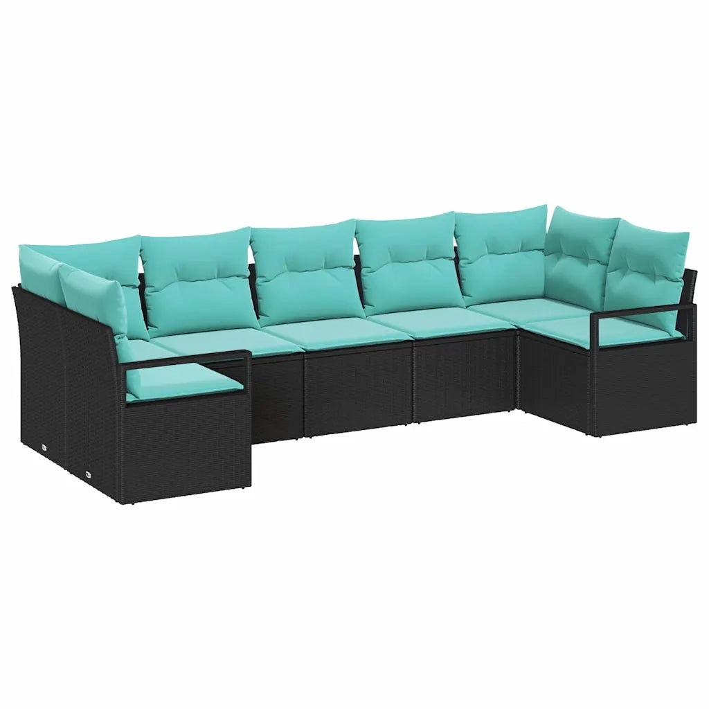 Set di divani con cuscino 7 pcs Nero polyrattan 3346536