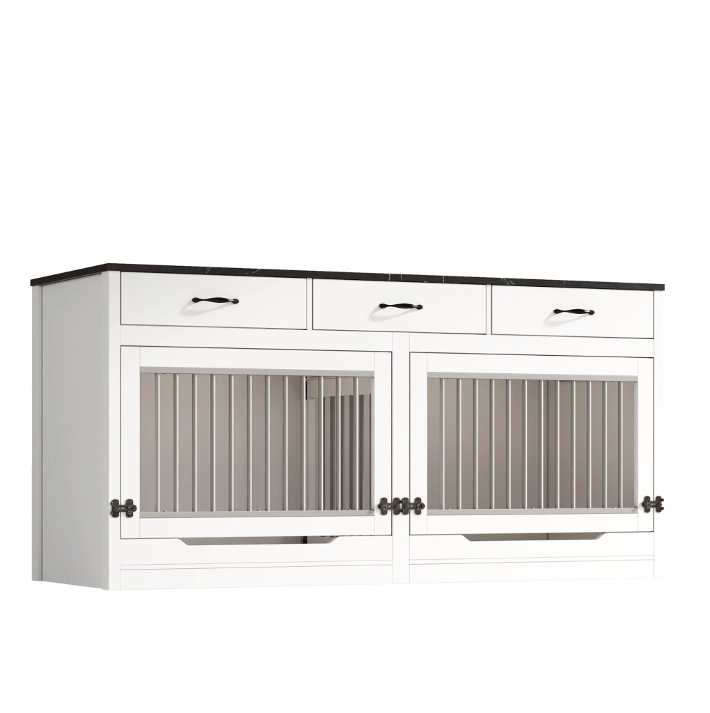 Gabbia per cani 164x60x81 cm bianca e nera in MDF e metallo; 3 cassetti