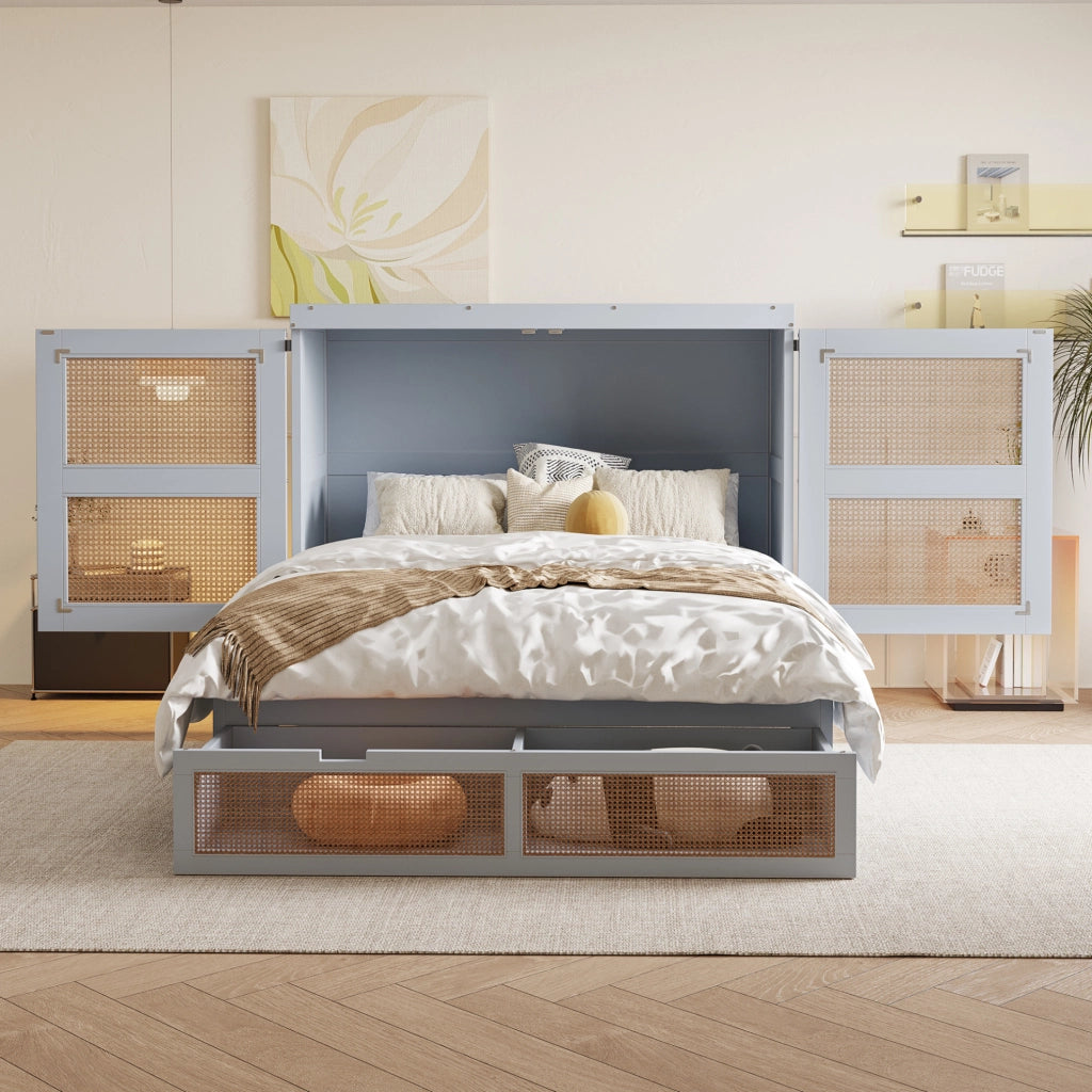 Letto a scomparsa verticale 140x200 cm con cassetti in pino, compensato e MDF grigio
