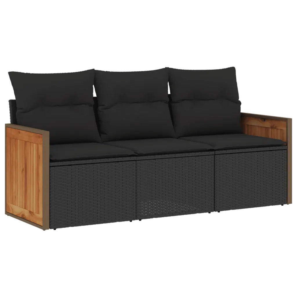 Set Divani da Giardino 3 pz con Cuscini in Polyrattan Nero 3227434