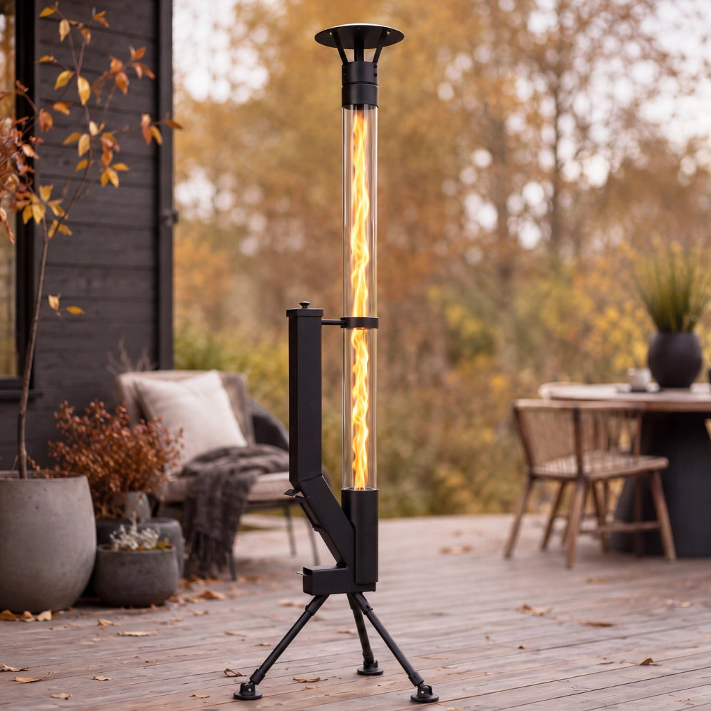 ZMH Riscaldatore da esterno a pellet 5-6KW altezza 167cm tubo in vetro borosilicato resistente al calore treppiede stabile