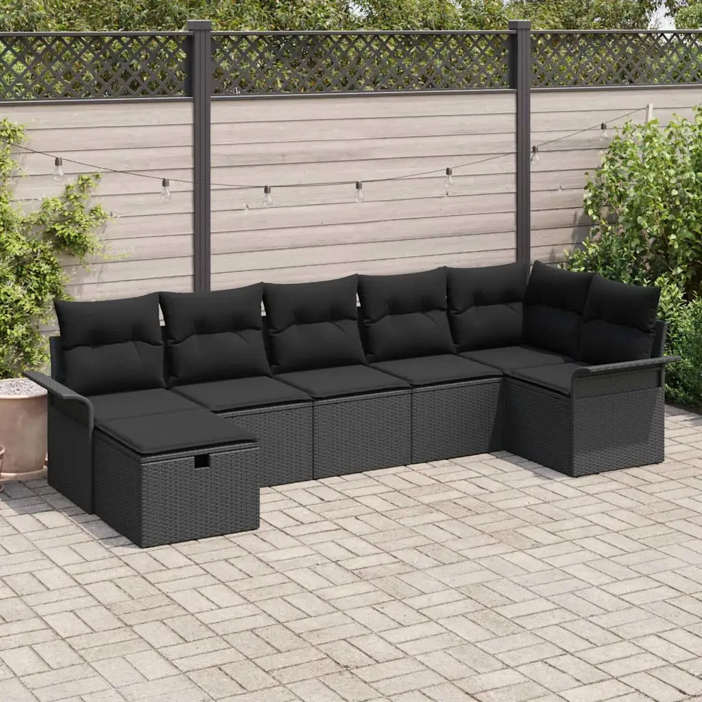 Set Divano da Giardino con cuscino 7 pcs Nero polyrattan 3358902