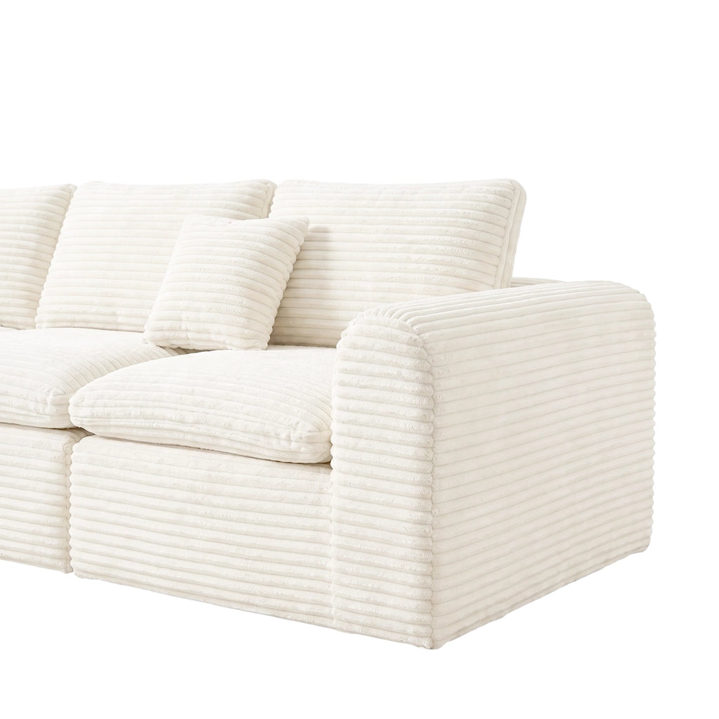 Divano d'angolo 3 posti 280 x 180 cm, 3 moduli, velluto a coste beige, schiuma e molle
