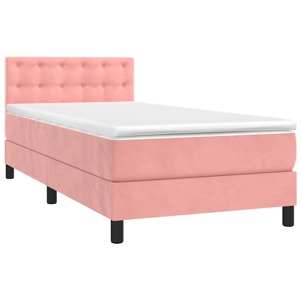 Letto a Molle con Materasso e LED Rosa 90x190 cm in Velluto 3134620