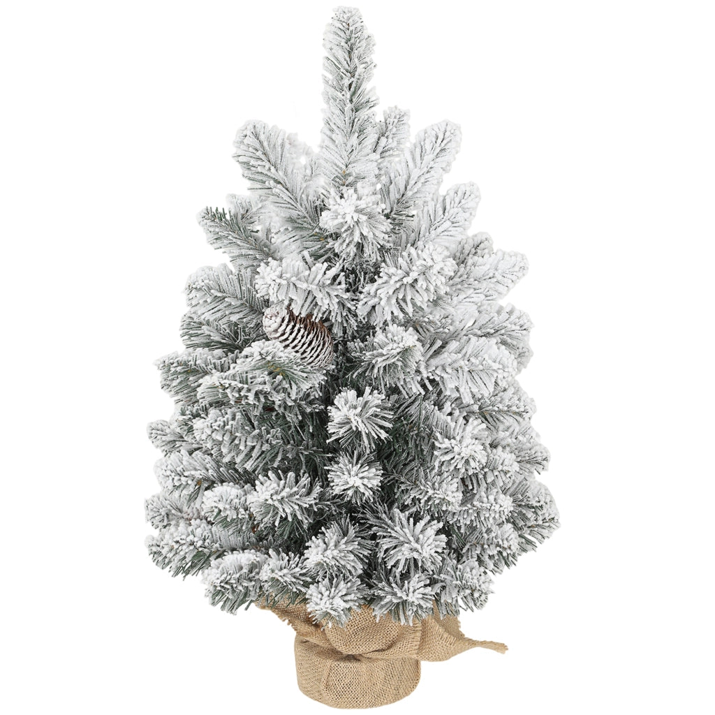 Mini Albero di Natale Artificiale 60 cm Innevato con 72 Rami e 6 Pigne Base in Cemento Decorazione Natalizia da Tavolo per Casa