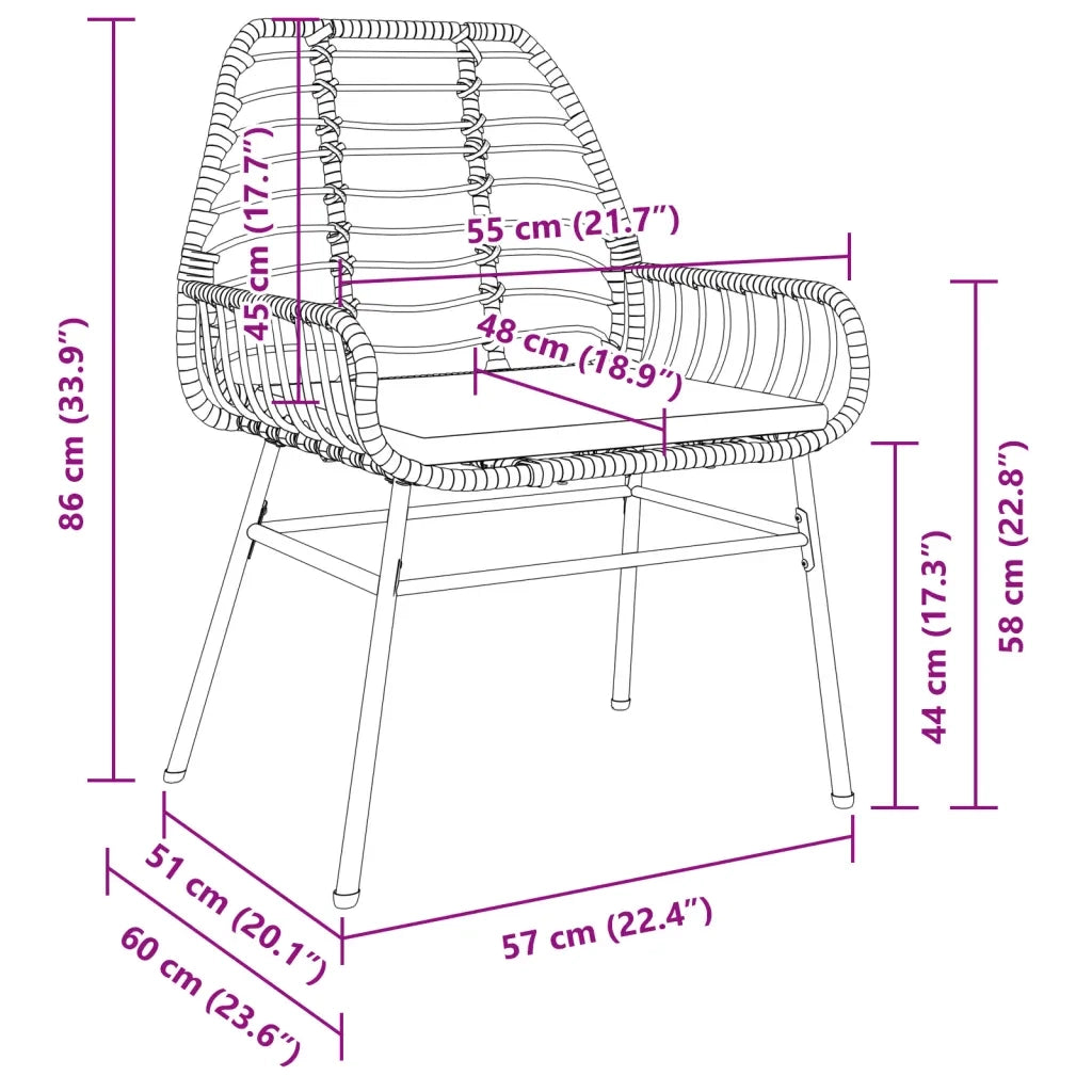 Sedie da Giardino 2pz con Cuscini Marrone in Polyrattan 369094