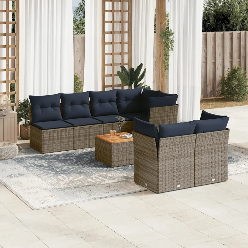 Set Divani da Giardino 8 pz con Cuscini Grigio in Polyrattan 3255851