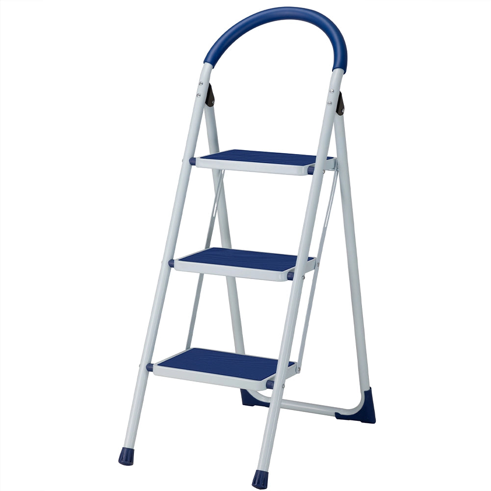 Scala Scaletta Pieghevole 3 Gradini Antiscivolo Sgabello Scaletto Acciaio Blu
