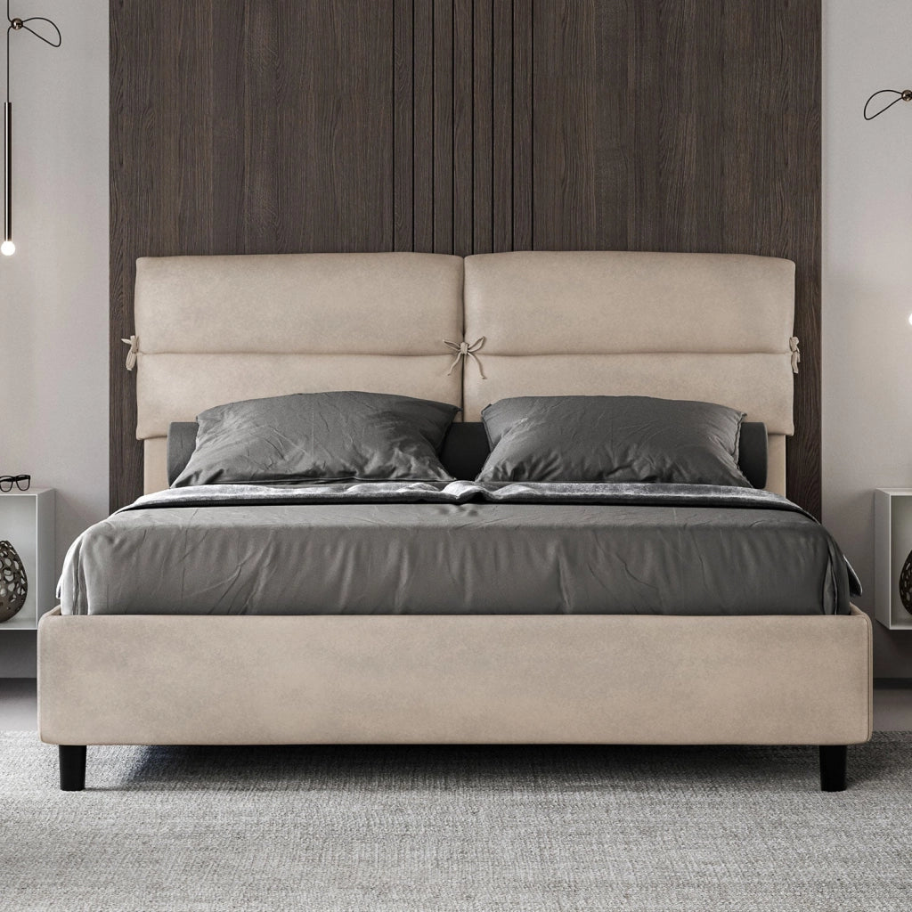 Letto Matrimoniale 160x200 cm con Rete e Contenitore Nandy Sabbia