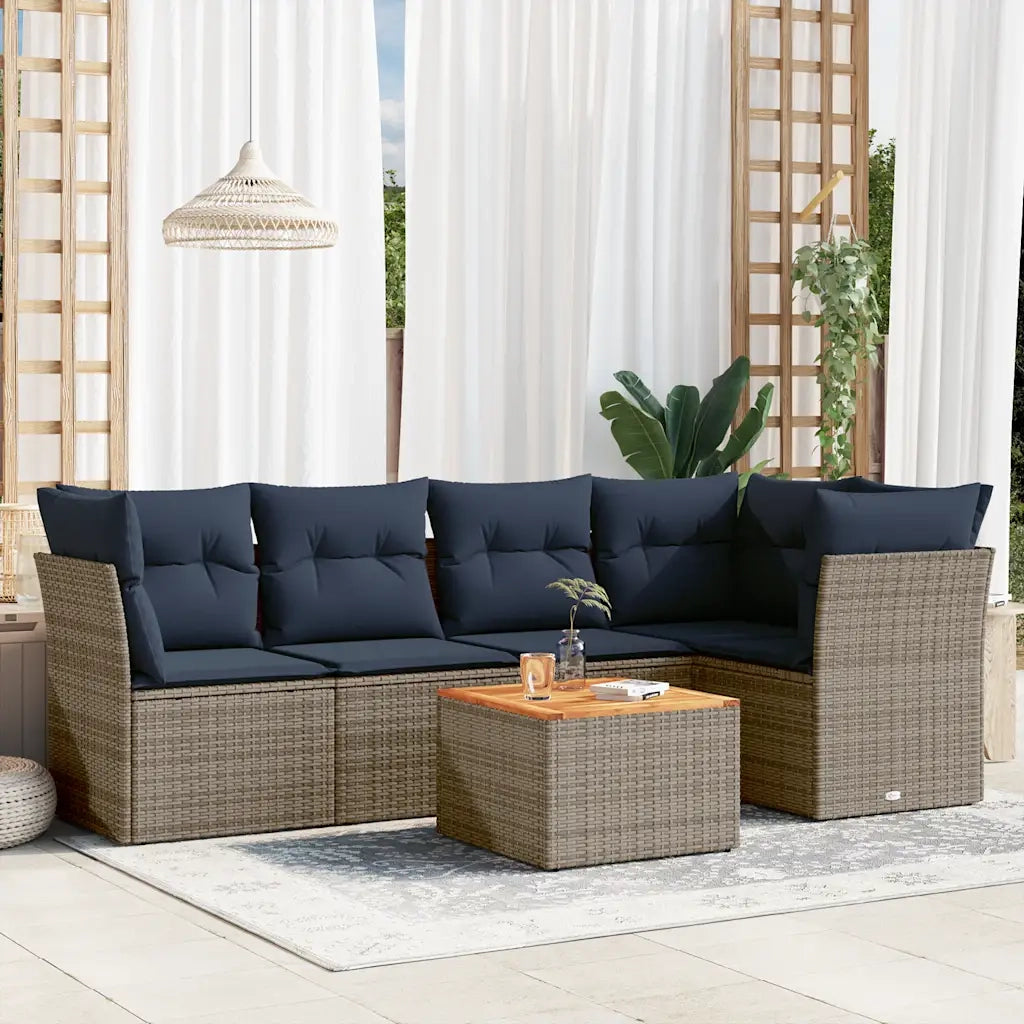 Set Divani da Giardino 6 pz con Cuscini Grigio in Polyrattan 3223632