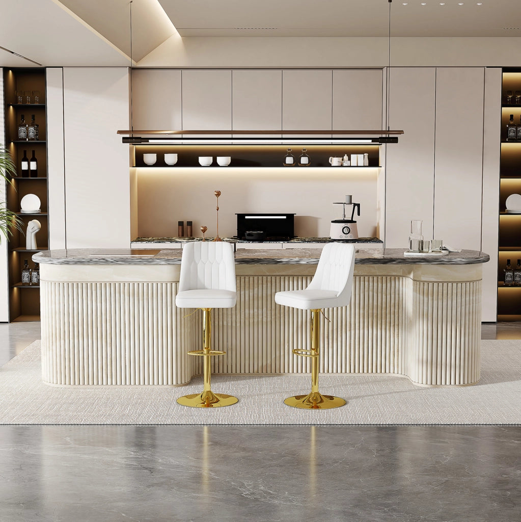 SGABELLO BAR REGOLABILE 2 PEZZI 360° PU BIANCO METALLO ORO