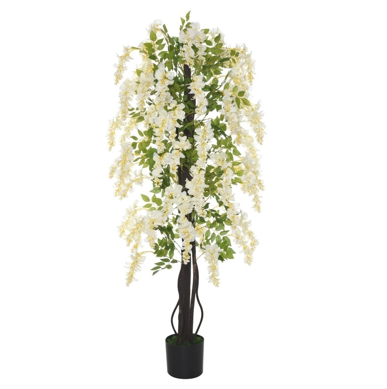Plante Artificiale Glycine Bianca 165 cm in Plastica con Vaso, Interno Esterno