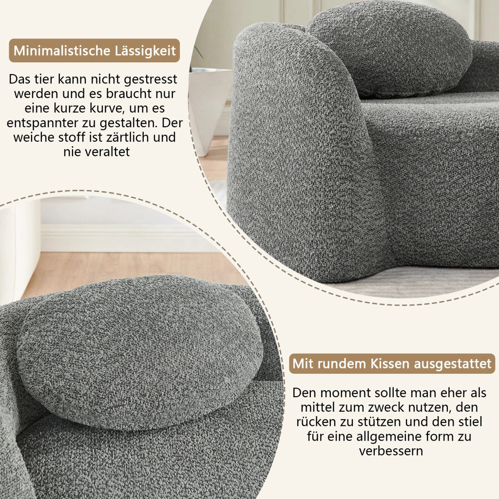 Divano dritto in Teddy con cuscino poggiatesta e design arrotondato, Grigio scuro