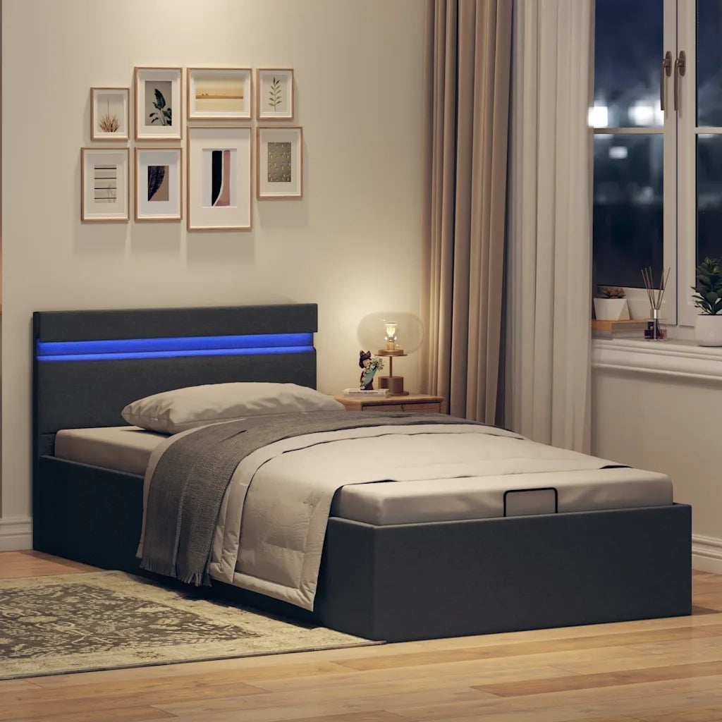 Giroletto con Contenitore e LED Grigio Scuro Tessuto 90x200 cm