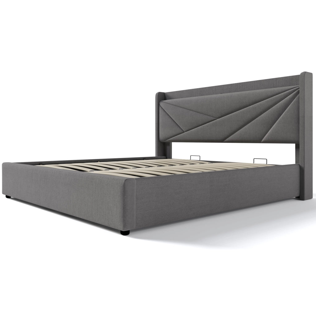 Letto matrimoniale contenitore 180x200 grigio con testiera USB e Tipo C