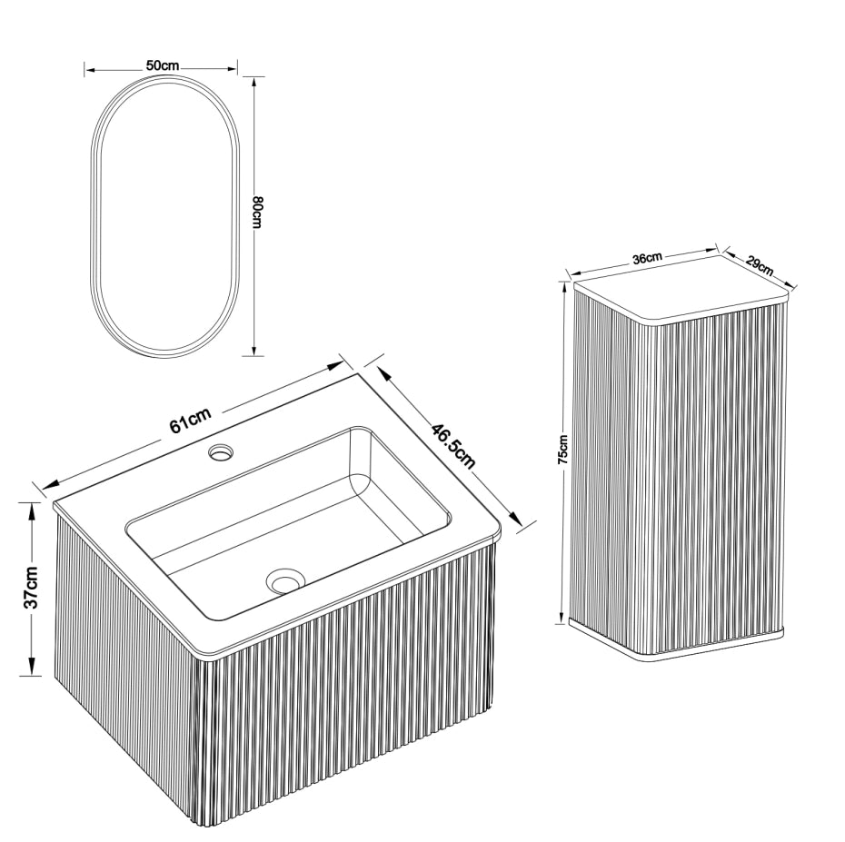 Set di mobili con lavamani sospesi con specchio LED regolabile; colonna e lavabo bianco in solid surface