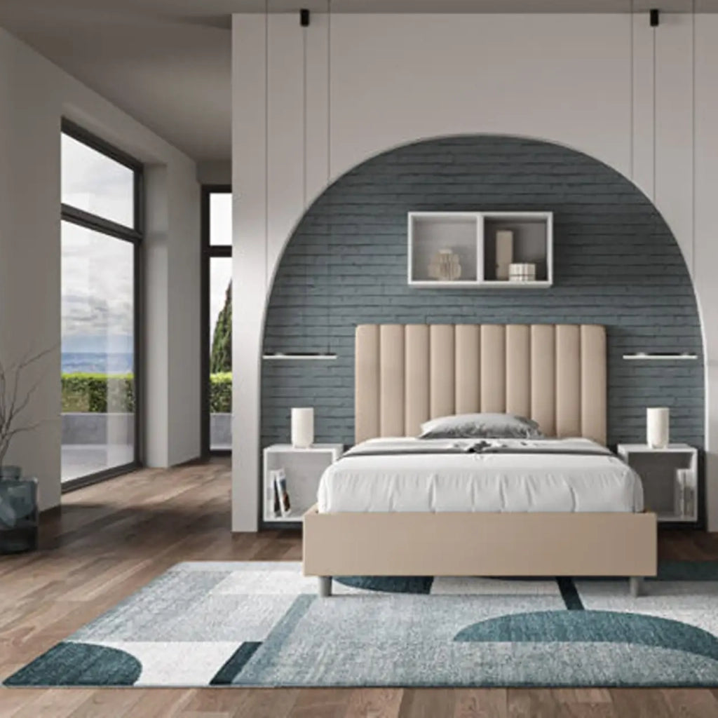 Letto una piazza e mezza con rete imbottito 120x210 similpelle tortora Agueda