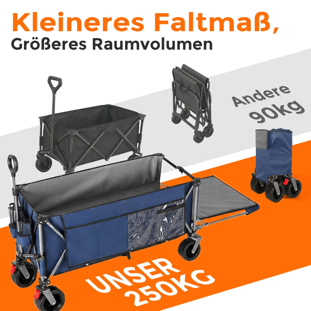 Carrello pieghevole 180 cm 300 L+120 L blu in acciaio, portellone estensibile
