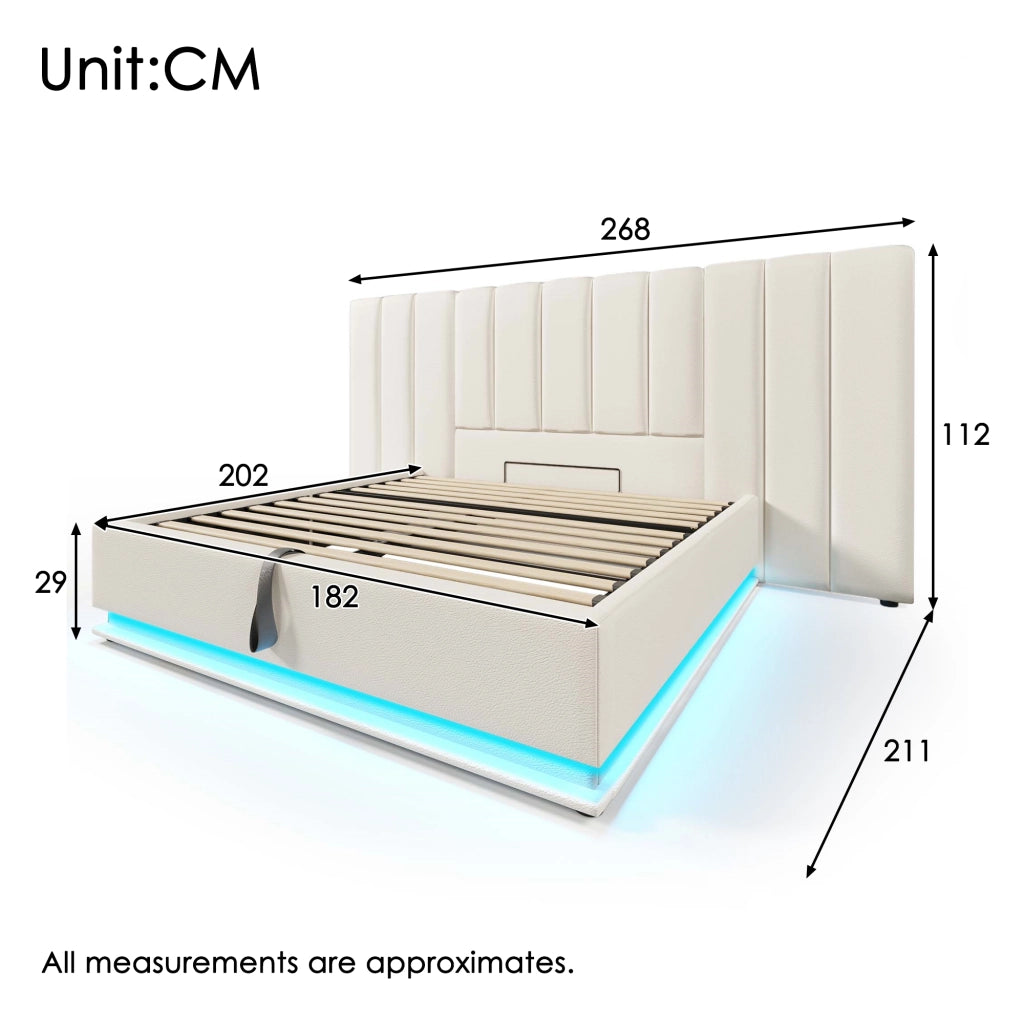Letto matrimoniale 180x200 contenitore con LED; USB-C; PU bianco